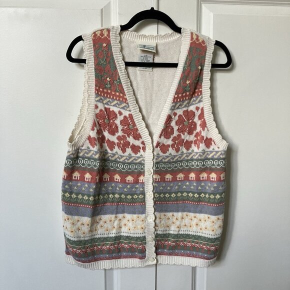 Northern Reflections Jackets & Blazers - Vintage Northern Reflections Sweater Vest Womens L Floral Granny Cottage Stripe